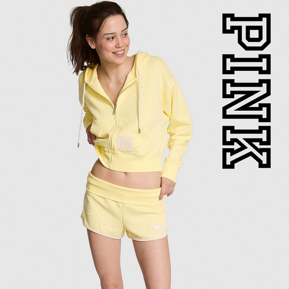 PINK Victoria's Secret Pants - PINK - Ivy Terry Foldover Shorts - Medium - Mellow Yellow - Discontinued